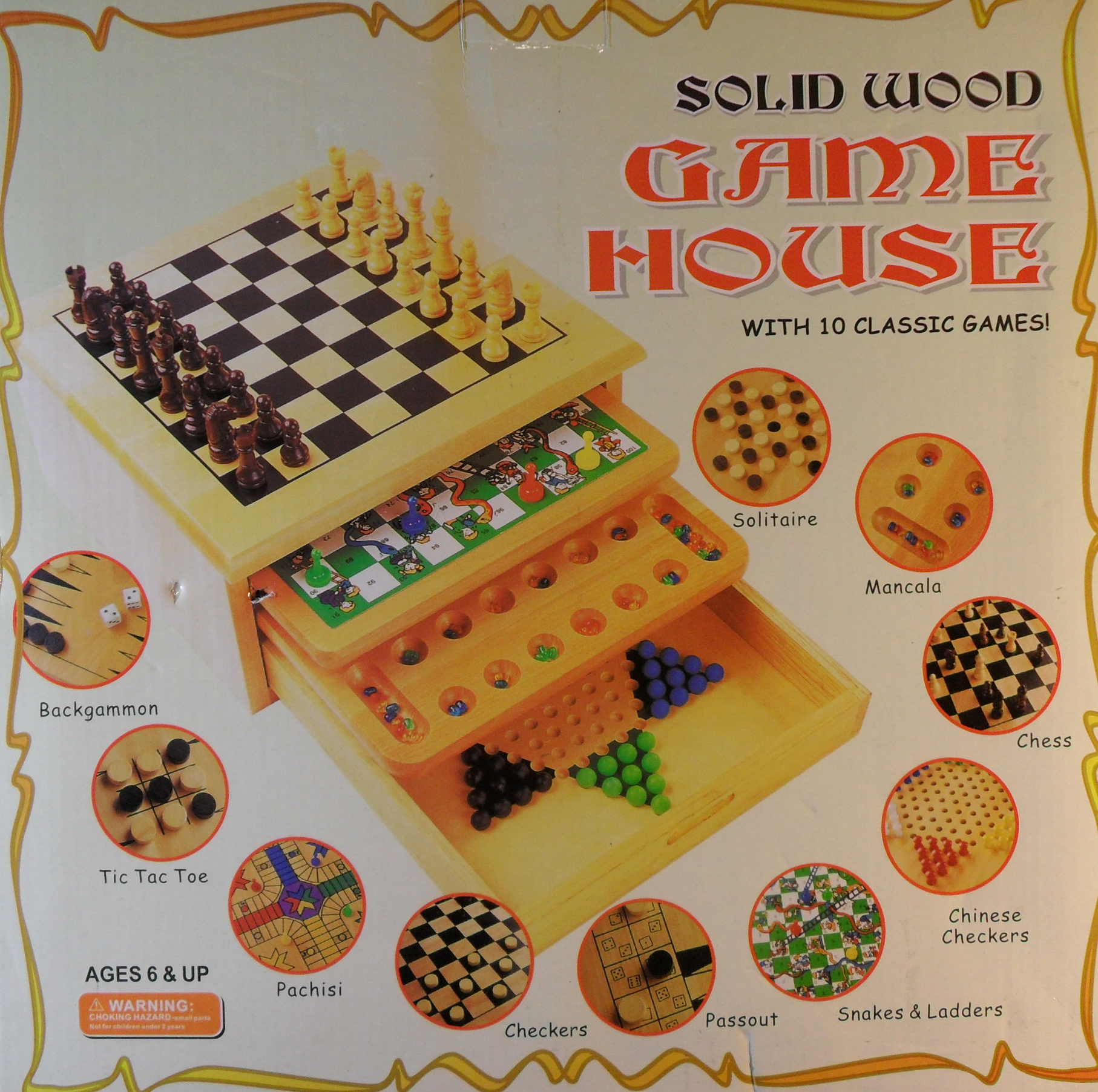 Solid Wood Game House with 10 Classic Games!