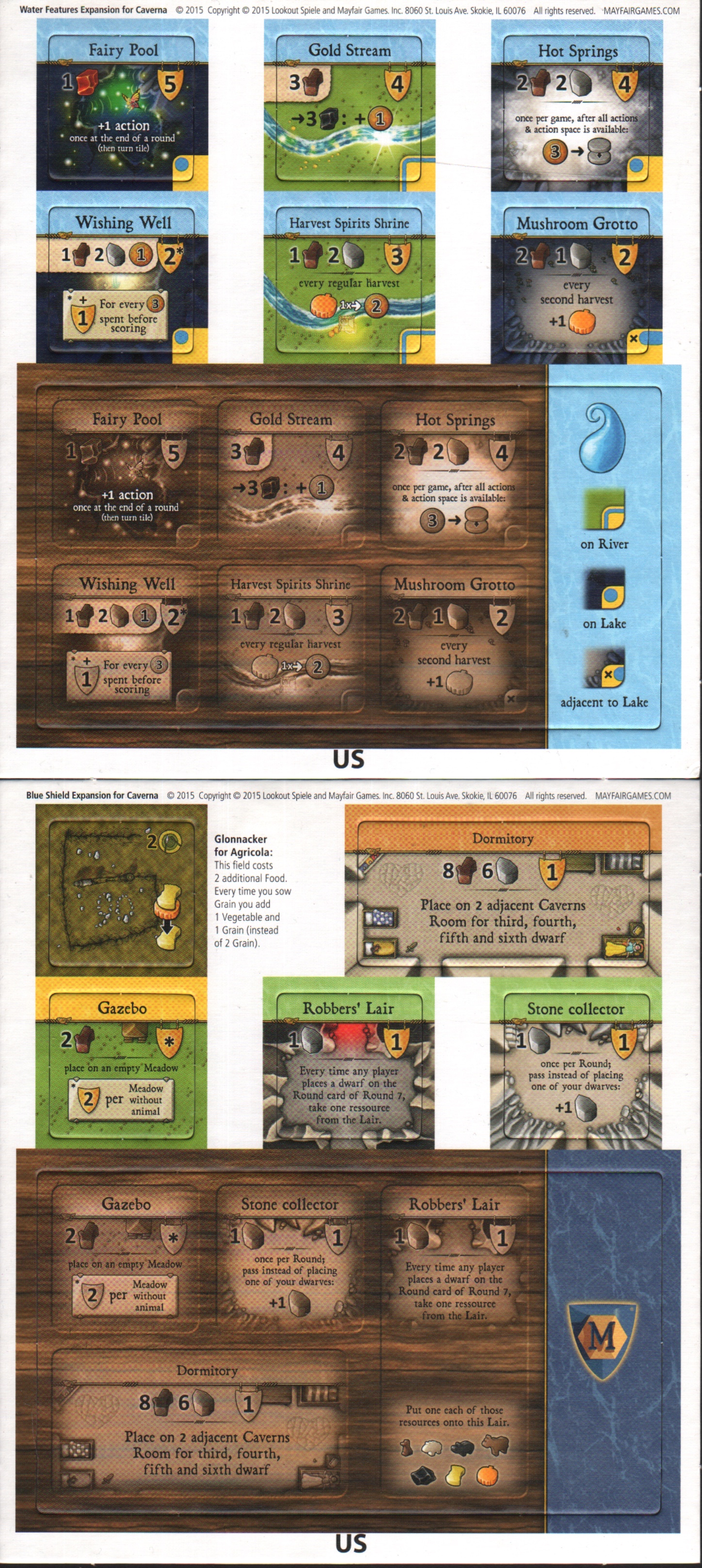 Caverna: Water Features & Blue Shield (mini-uitbreidingen)