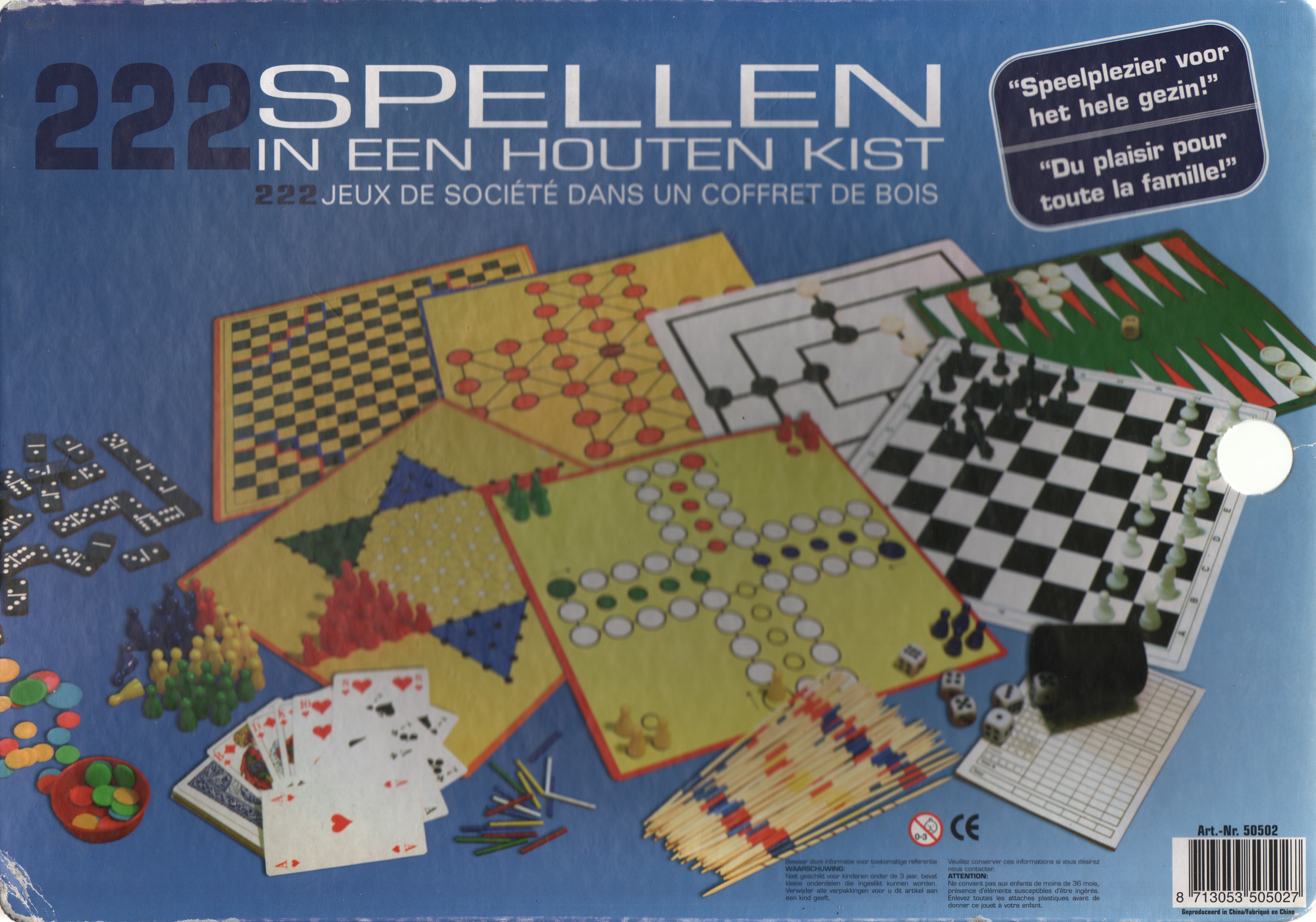222 Spellen in een houten Kist