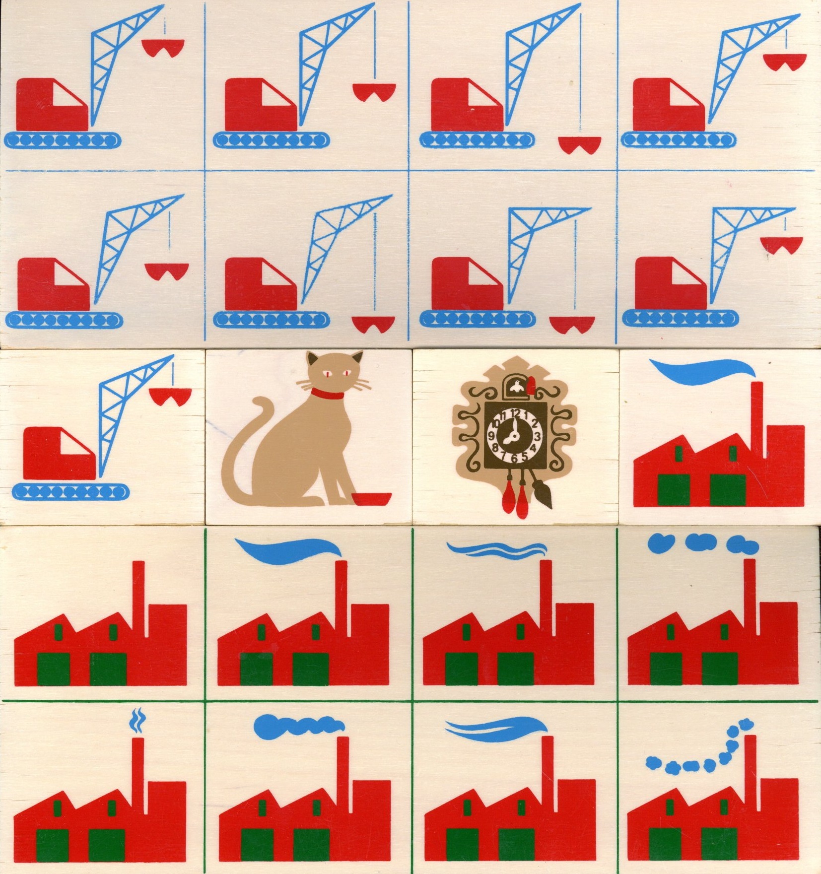 Lotto: Visuele Discriminatie (Poes, Hijskraan, Fabriek en Klok)