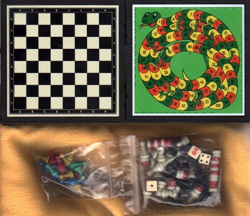 Schaak Dammen Backgammon Snakes-Ladders en Mens-Erger-Je-Niet box